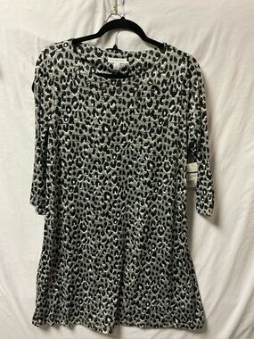 Kim Rogers Black & White Leopard Print Midi Dress
